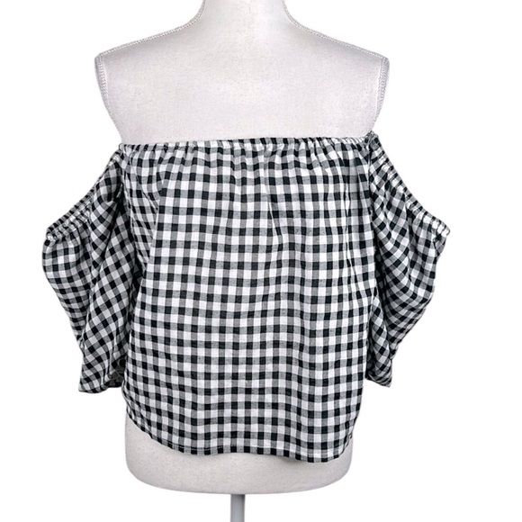 Parisian Black & White Boho Checkered Summer Spring Vacation Top Size Small - Picture 1 of 5